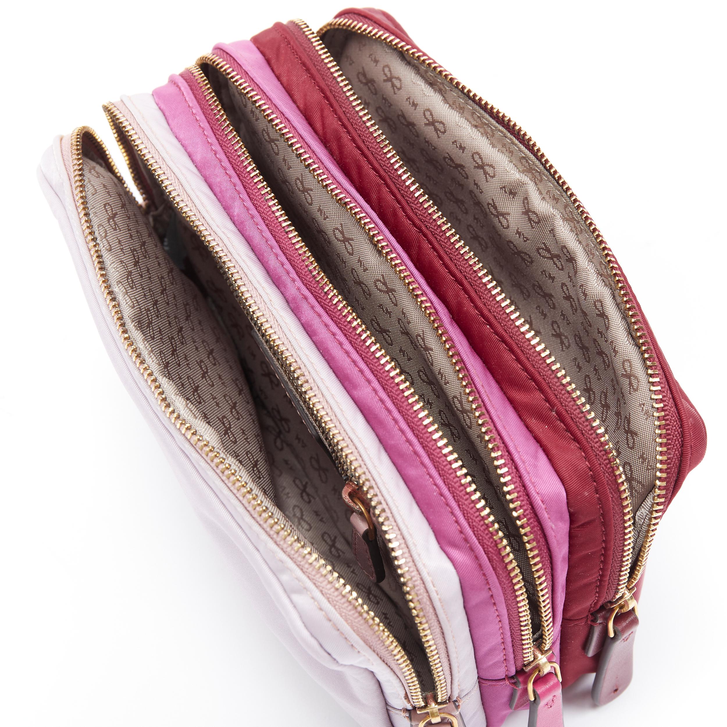 ANYA HINDMARCH Triple Zip burgundy pink nylon make up pouch bag clutch In Excellent Condition In Hong Kong, NT