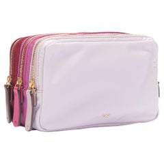 ANYA HINDMARCH Triple Zip burgundy pink nylon make up pouch bag clutch
