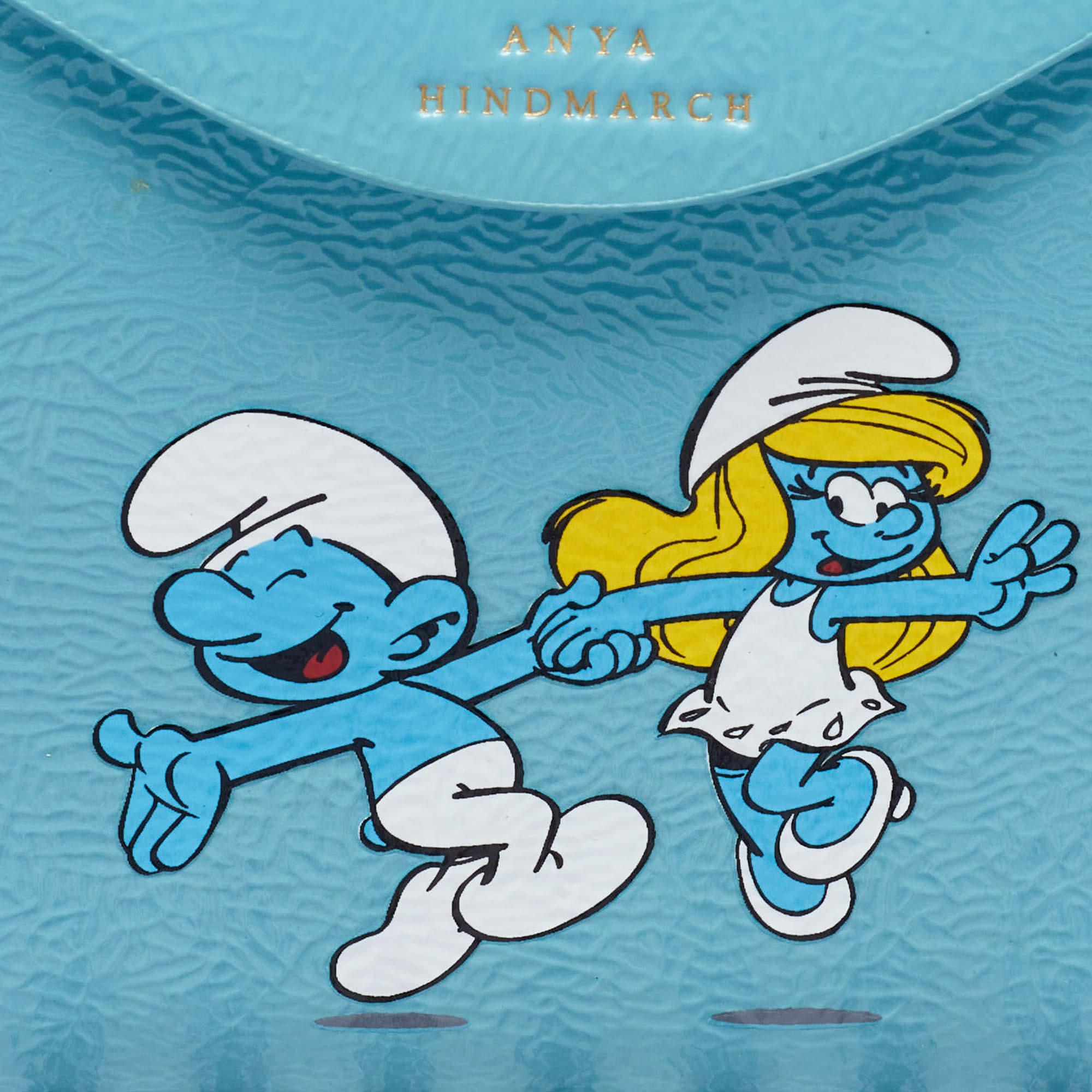 Anya Hindmarch Cartera con cremallera de los Pitufos en charol azul turquesa en venta 1