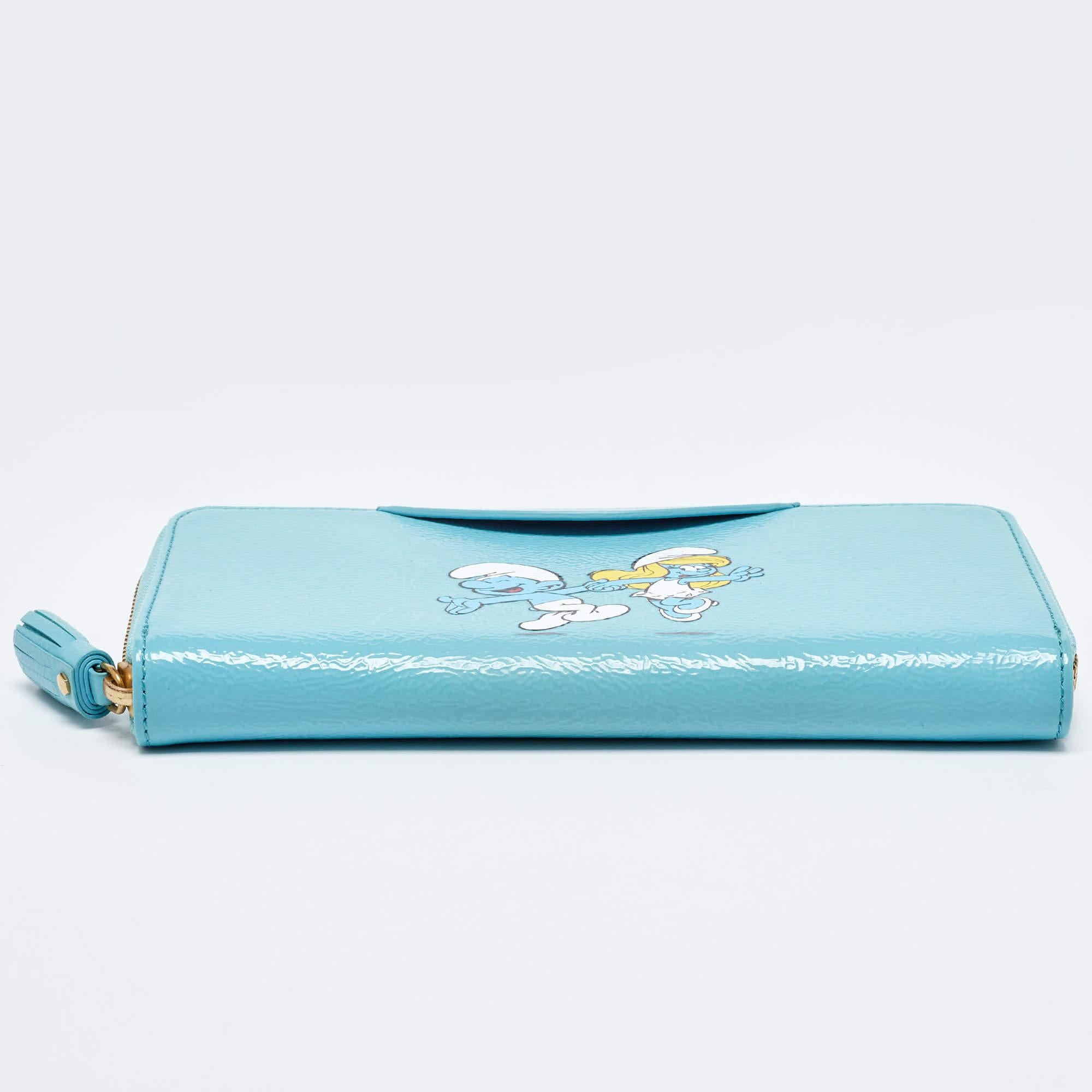 Anya Hindmarch Cartera con cremallera de los Pitufos en charol azul turquesa en venta 2