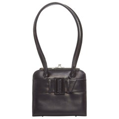 ANYA HINDMARCH Vintage dark brown buckle strap front long handle structured bag