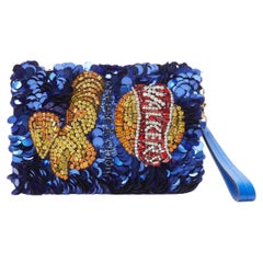 ANYA HINDMARCH Walkers Cheese Onion Chips blue sequins crystal clutch bag