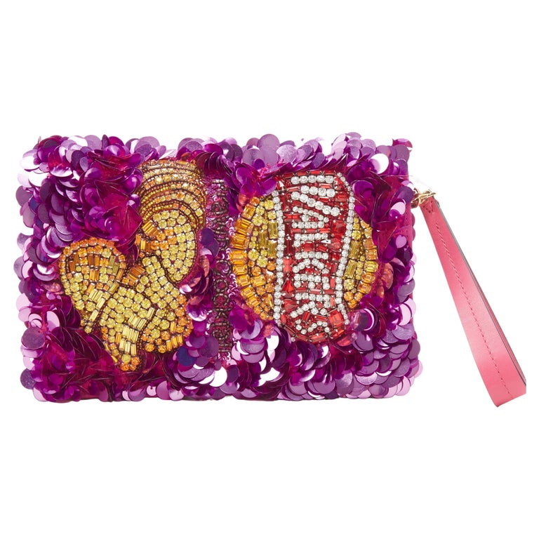 ANYA HINDMARCH Walkers Prawn Cocktail Chips pink sequins crystal clutch