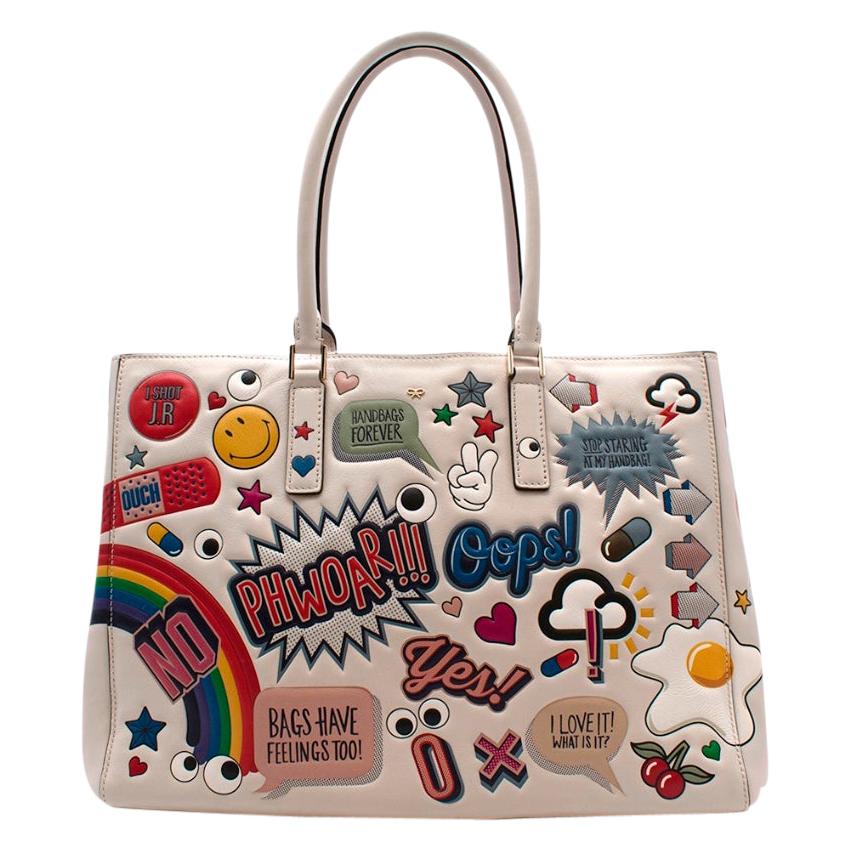 Anya Hindmarch White Leather Ebury Stickers Bag  For Sale