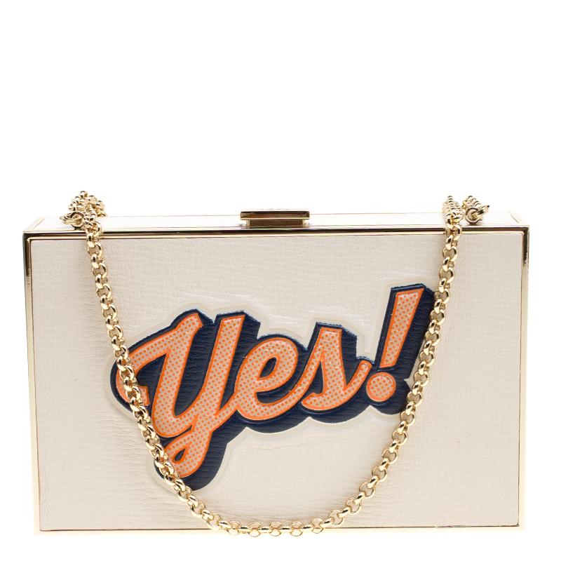 Anya Hindmarch Weiße kaiserliche Clutch aus Leder Yes / No Box Damen