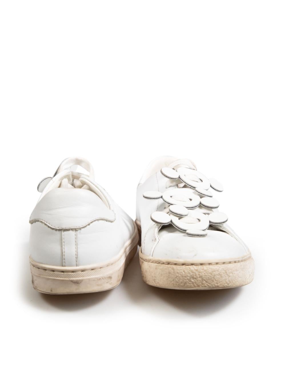 Anya Hindmarch White Leather Laser Cut-Out Pattern Trainers Size IT 36 In Good Condition For Sale In London, GB