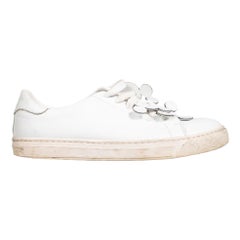 Used Anya Hindmarch White Leather Laser Cut-Out Pattern Trainers Size IT 36