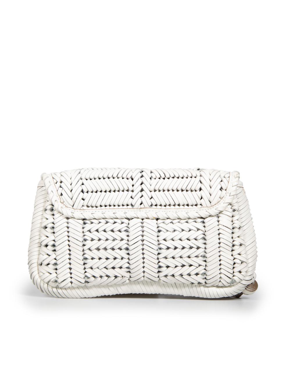 Gray Anya Hindmarch White Leather Rossum Woven Clutch