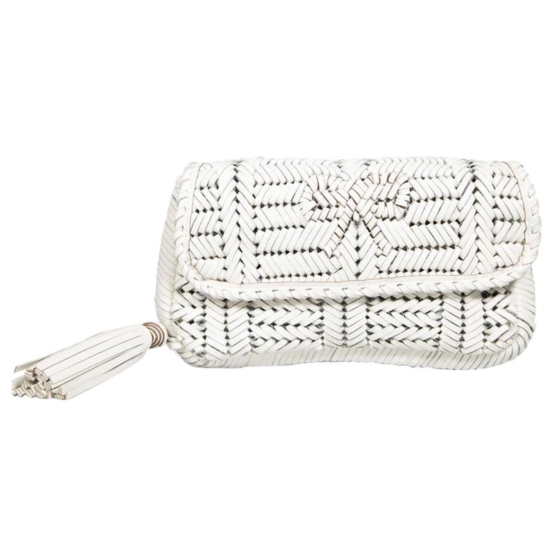 Anya Hindmarch White Leather Rossum Woven Clutch