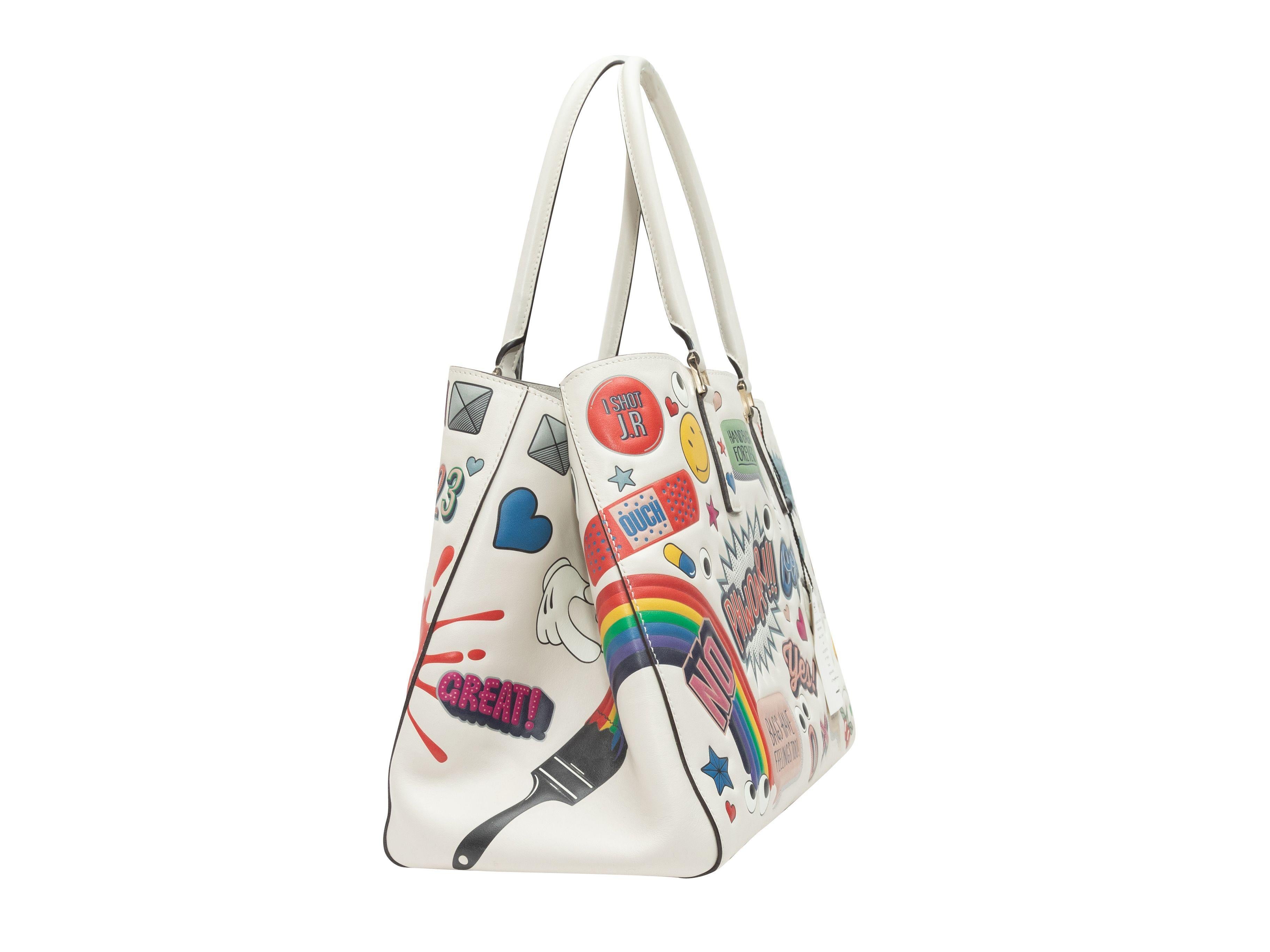 Women's Anya Hindmarch White & Multicolor Featherweight Allover Sticker Print Bag