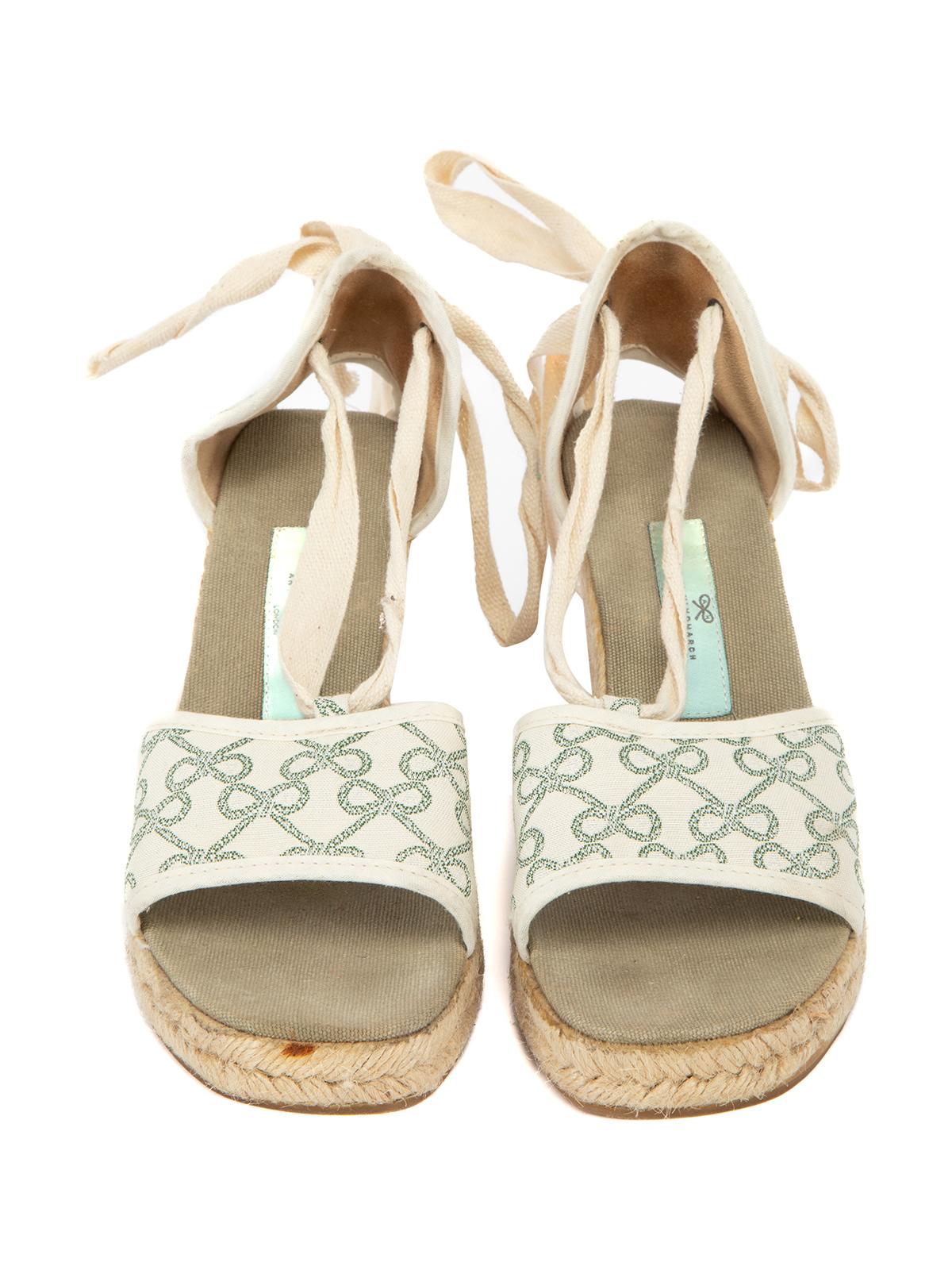 Anya Hindmarch Women's Bow Tie Print Wedge Espadrilles In Good Condition For Sale In London, GB