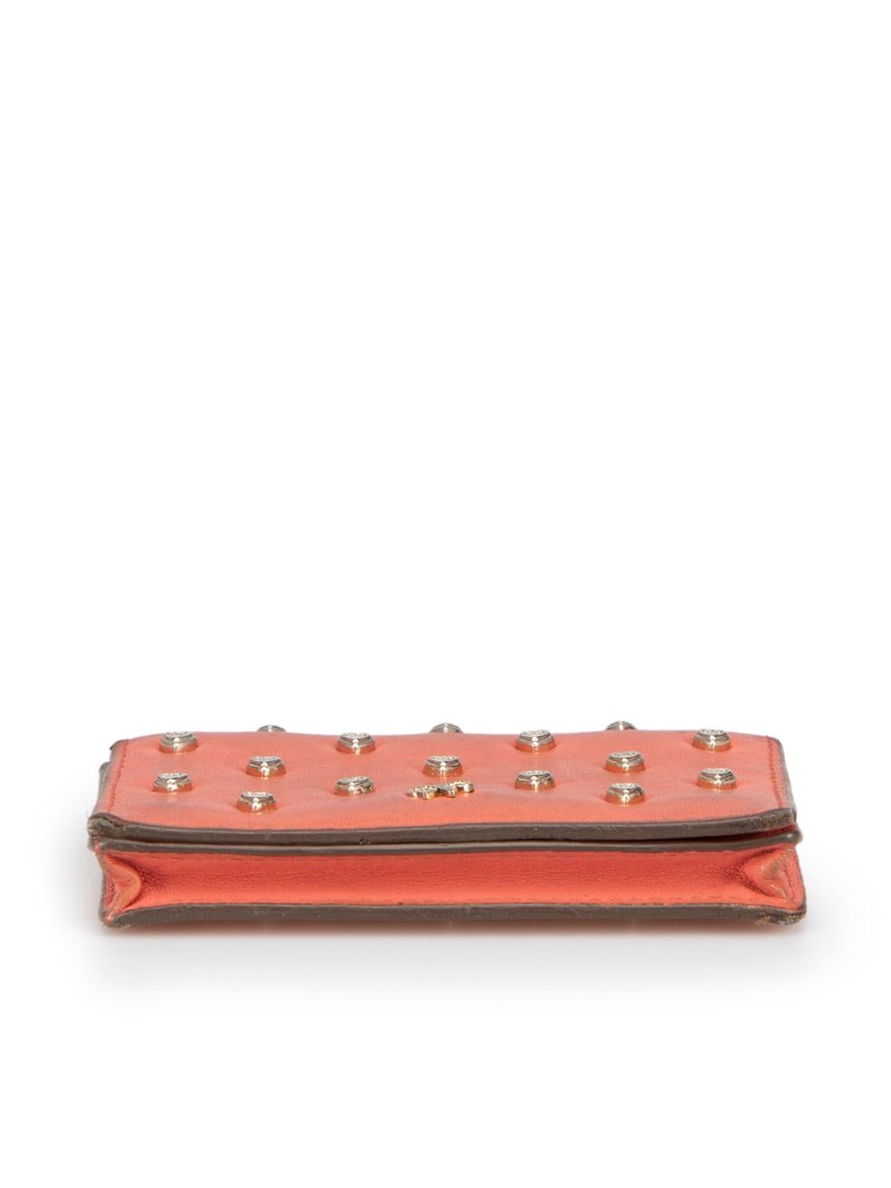 Anya Hindmarch Women's Coral Leather Joss Heart Studded Card Case For Sale 1