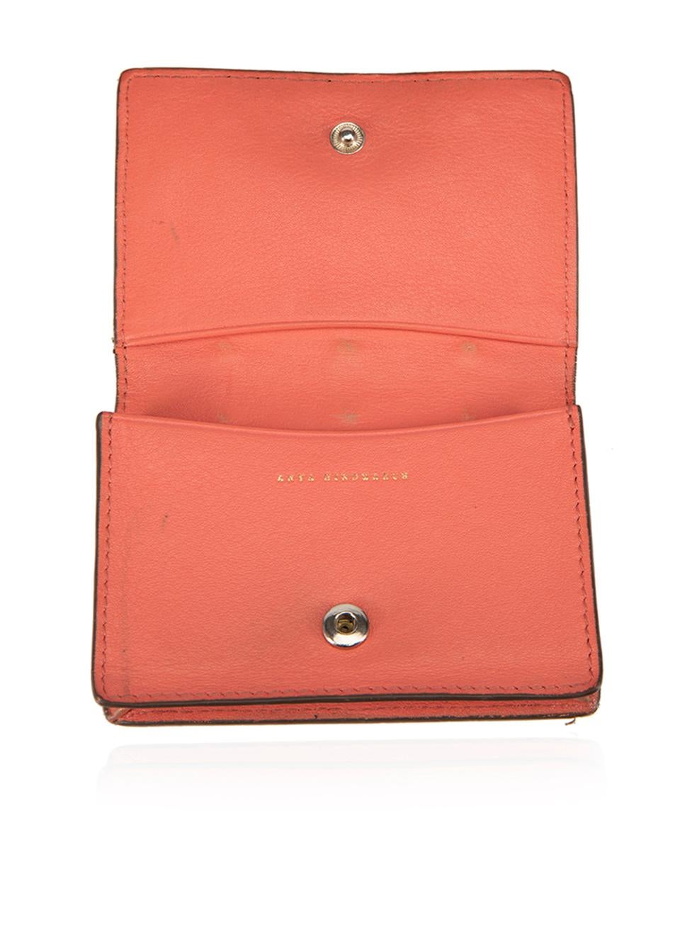 Anya Hindmarch Women's Coral Leather Joss Heart Studded Card Case For Sale 2