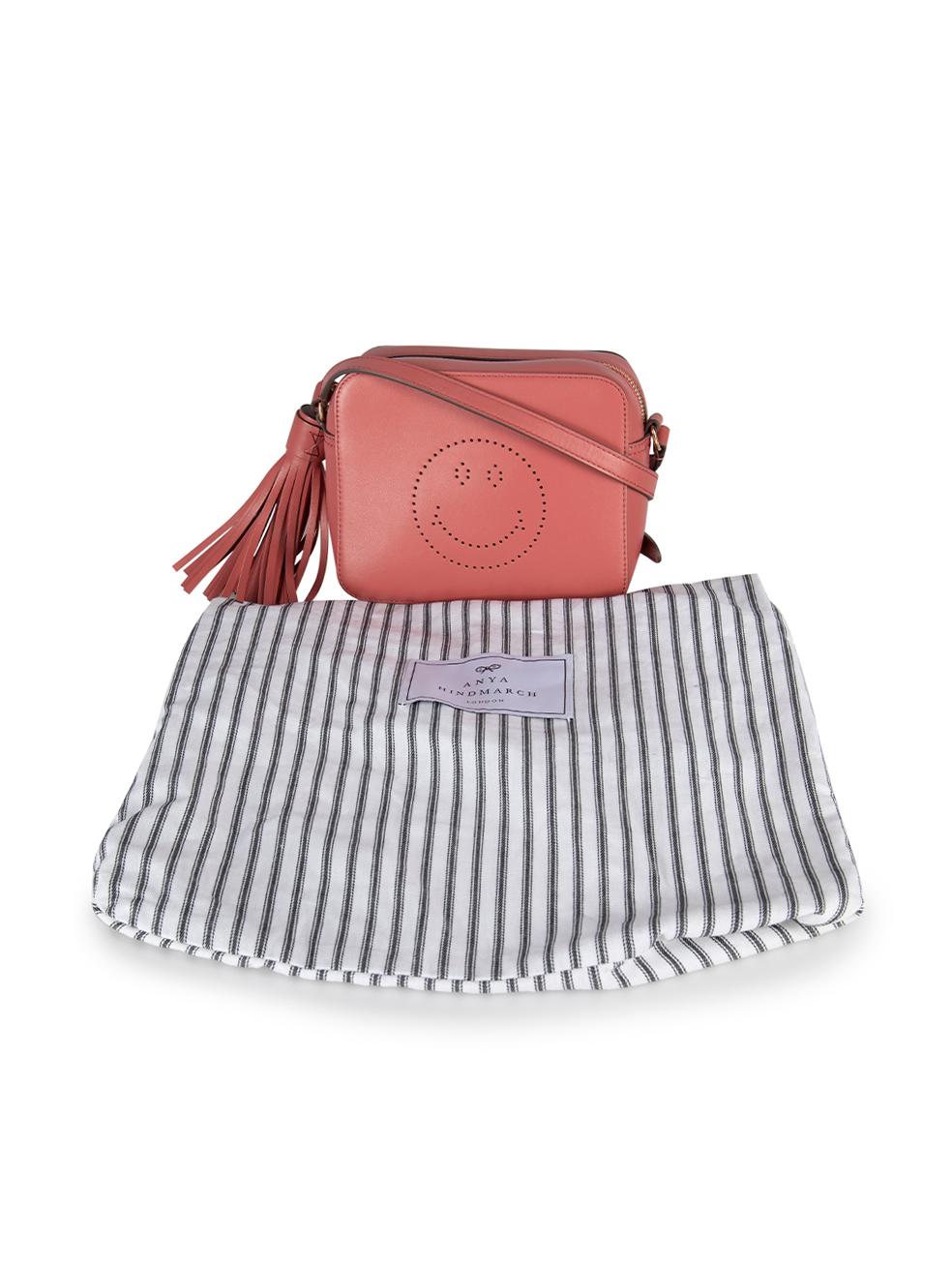 Anya Hindmarch Women's Dusty Pink Leather Smiley Perforated Crossbody Bag In New Condition For Sale In London, GB