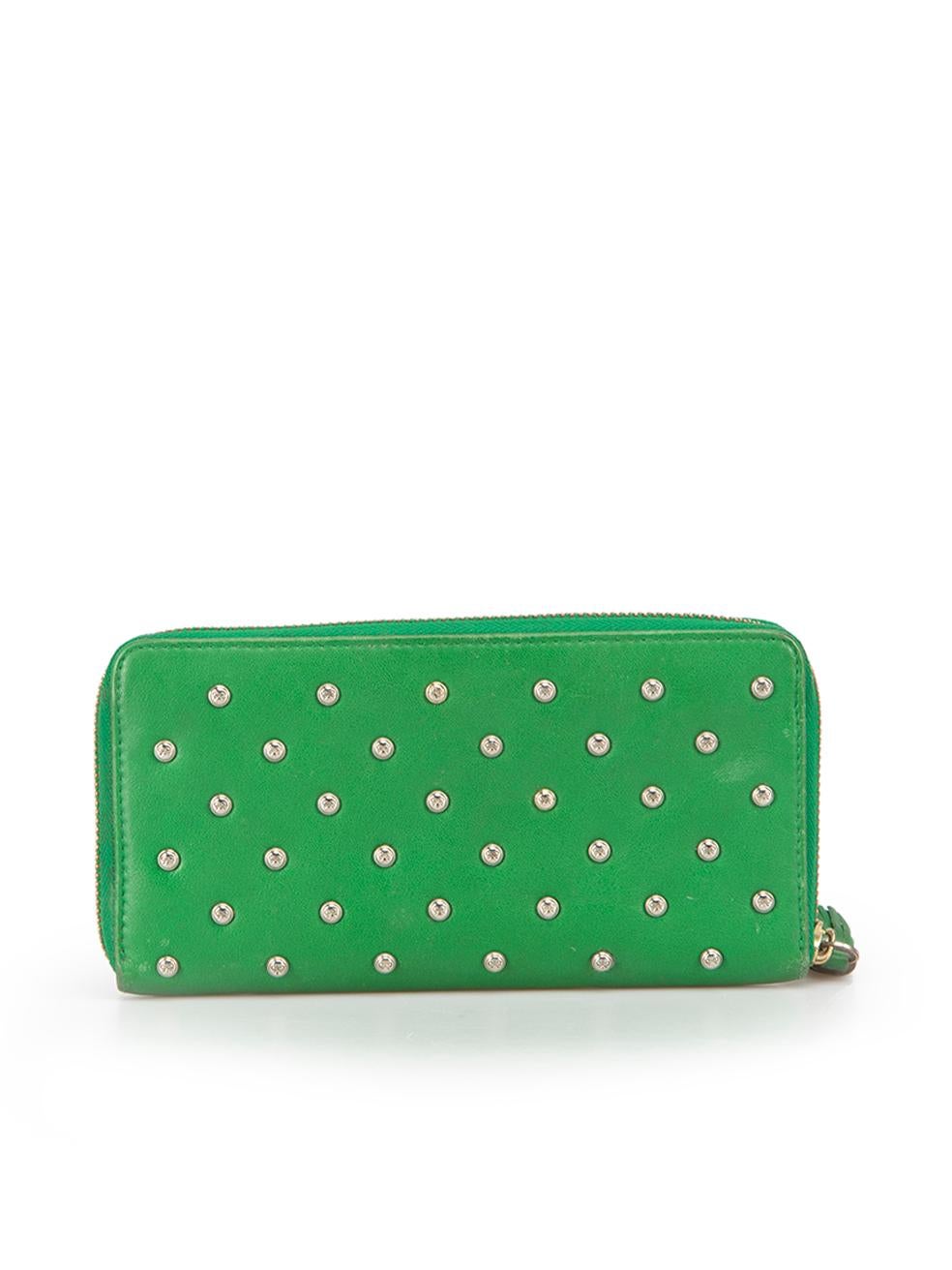 Anya Hindmarch Women's Green Leather Studded Continental Wallet In Good Condition For Sale In London, GB