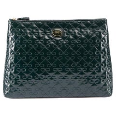 Anya Hindmarch Women's Green Patent Leather Bow Quilted Oversized Clutch Bag