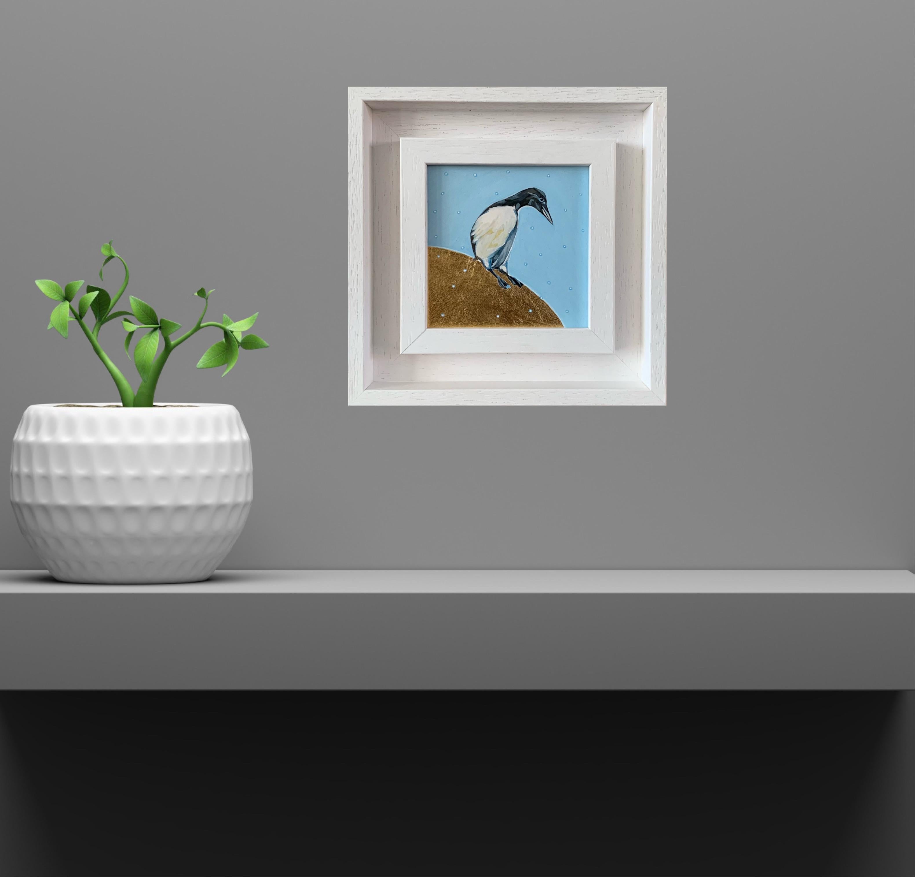 Guillemot de Troïl, au-dessus de la lune, Oiseau, Nature, Animaux, Peinture originale - Painting de Anya Simmons