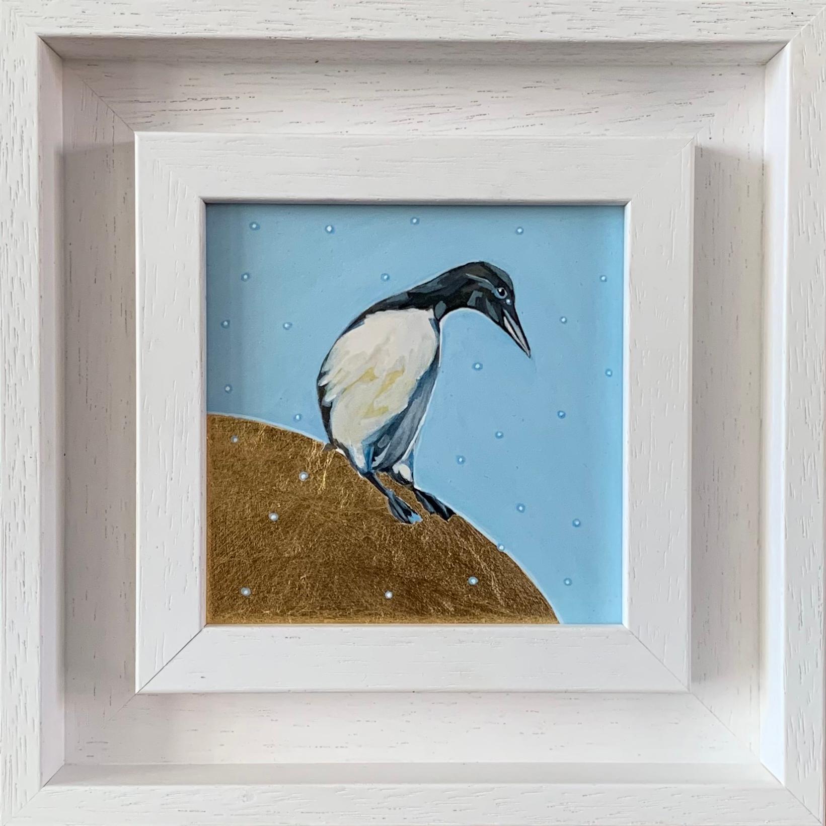 Guillemot de Troïl, au-dessus de la lune, Oiseau, Nature, Animaux, Peinture originale - Contemporain Painting par Anya Simmons