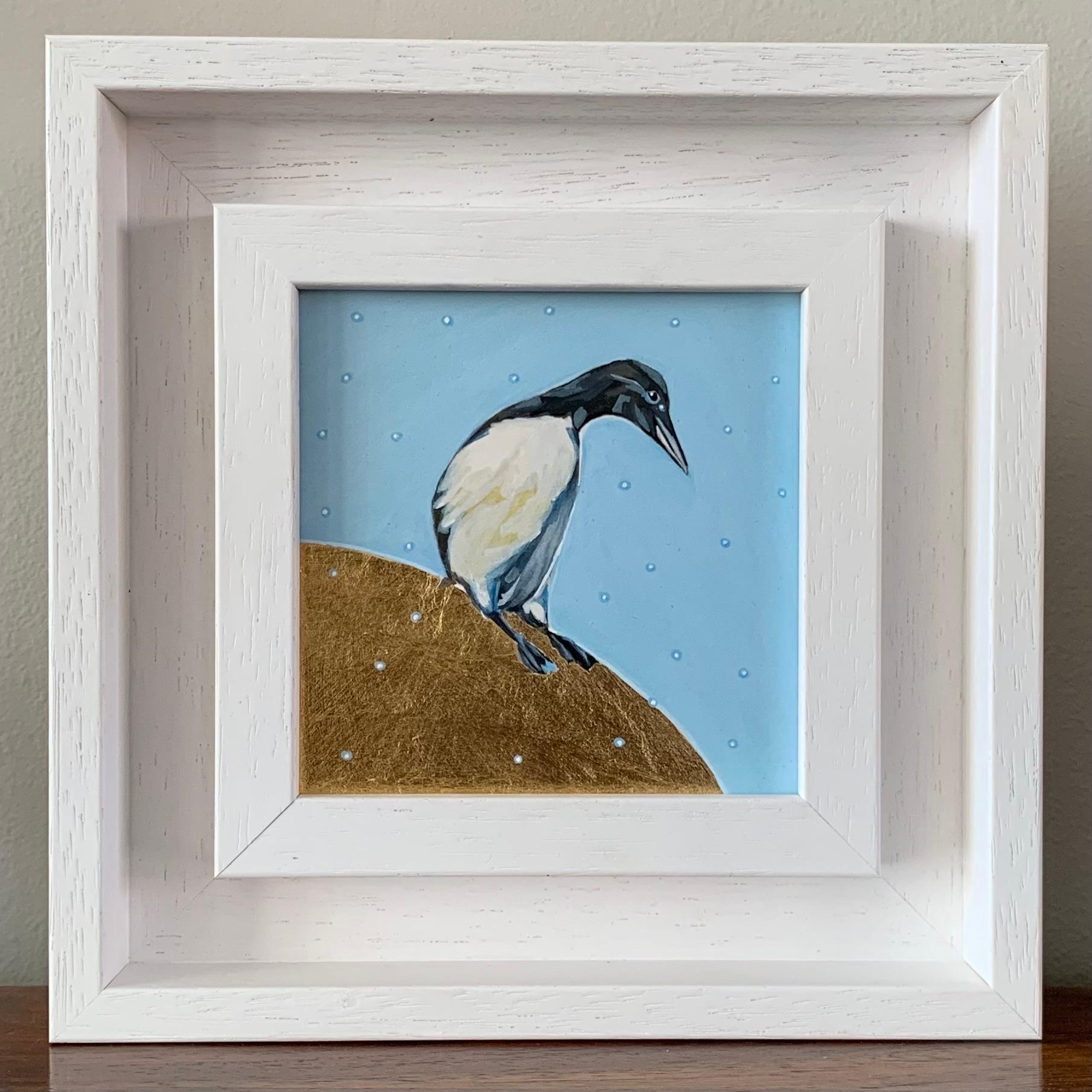 Nouvelle série - en plein dans le mille avec nos beaux oiseaux côtiers. Le Guillemot de Troïl, un magnifique petit oiseau de mer appartenant à la famille des pingouins, nous fait de l'œil. Guillemot - Over the Moon est une peinture originale en