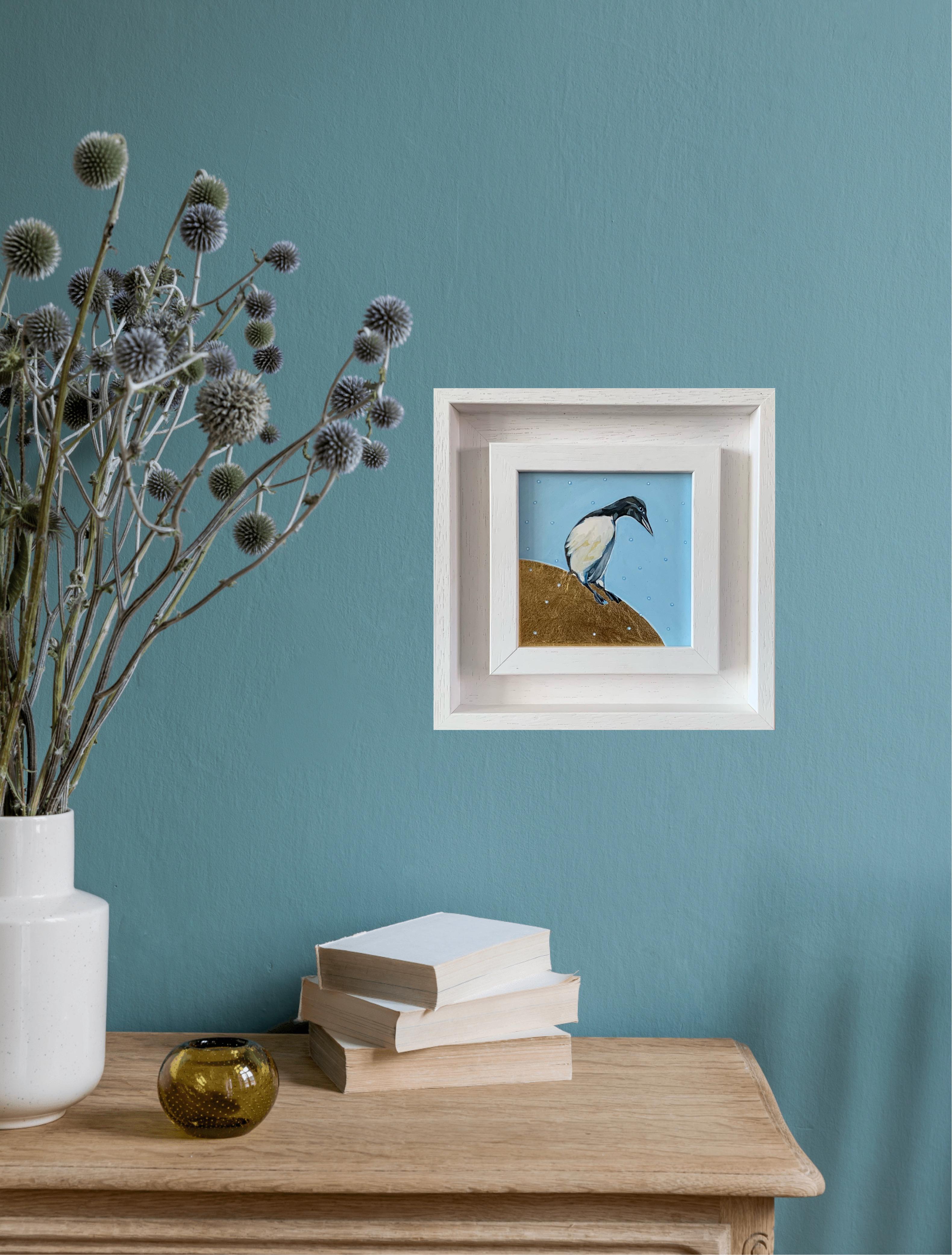 Guillemot de Troïl, au-dessus de la lune, Oiseau, Nature, Animaux, Peinture originale en vente 1