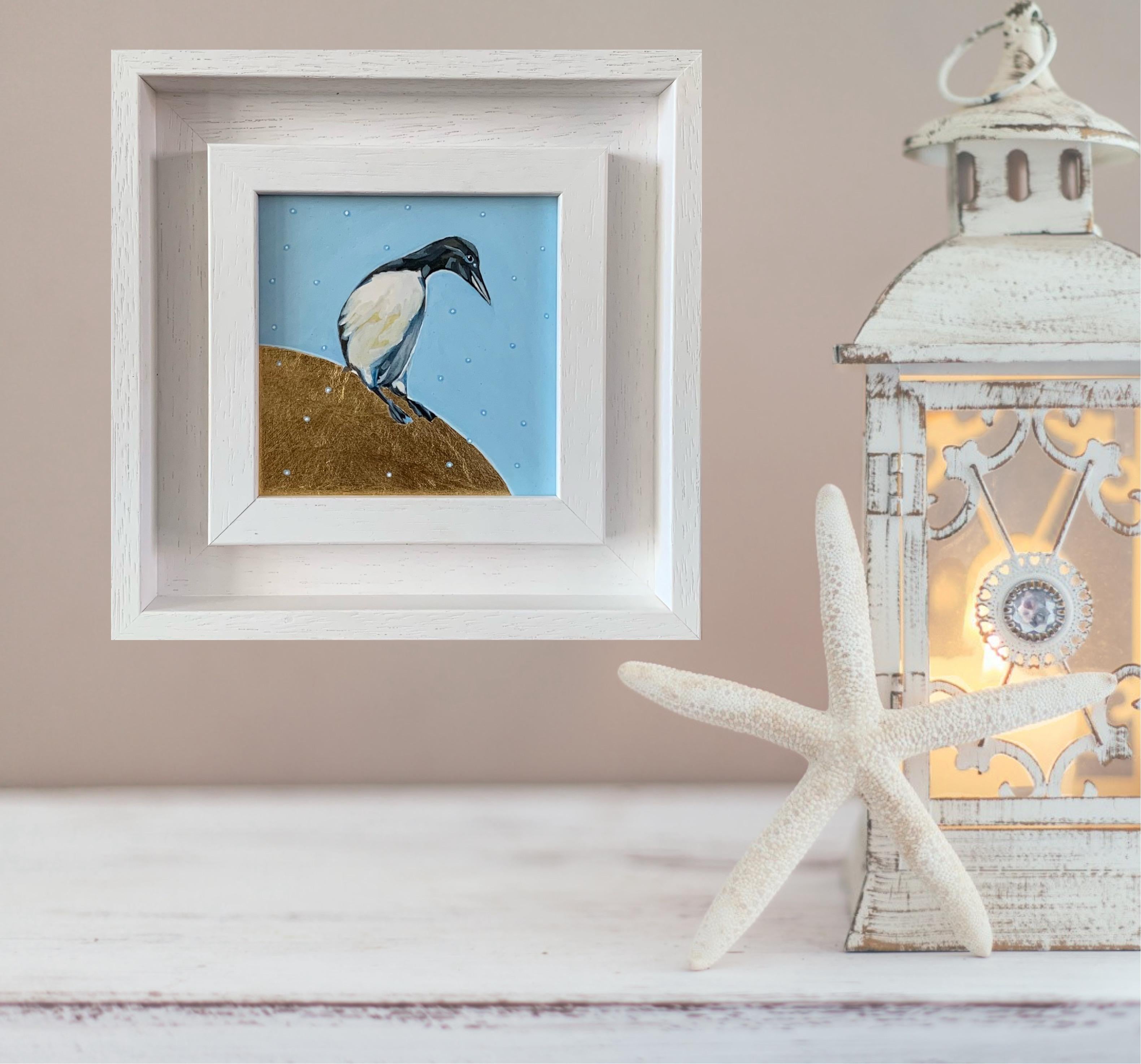Guillemot de Troïl, au-dessus de la lune, Oiseau, Nature, Animaux, Peinture originale en vente 2