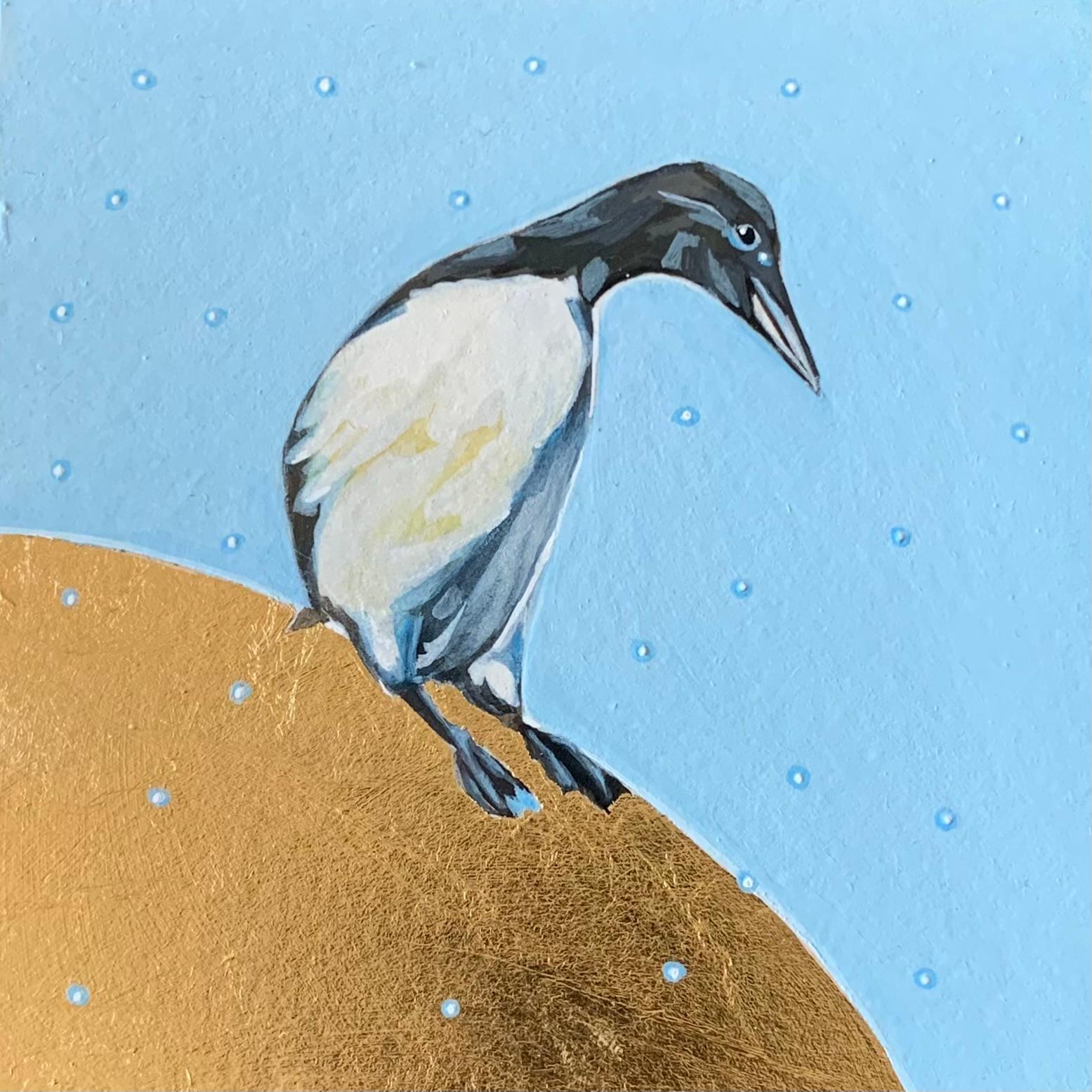 Guillemot de Troïl, au-dessus de la lune, Oiseau, Nature, Animaux, Peinture originale