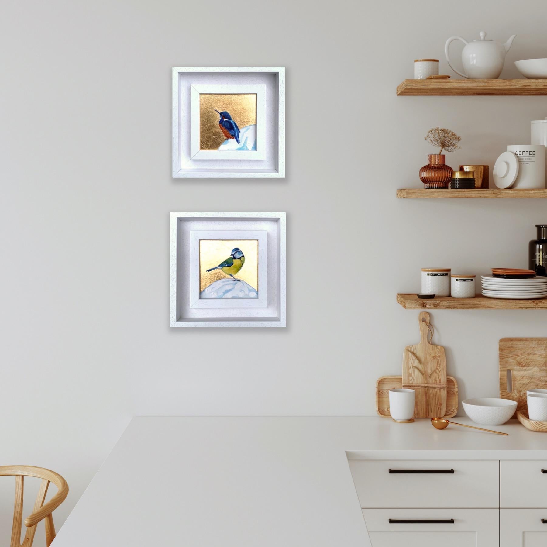 Herrerillo común 4 y Martín pescador pequeño, Díptico sobre la luna, Aves en venta 10
