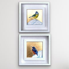 Piccola cinciallegra 4 e piccolo Kingfisher, dittico Over The Moon, Uccelli