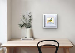 Little Blue Tit 4, Over The Moon, Birds, Animal art, Nature, Gold leaf, Metallic