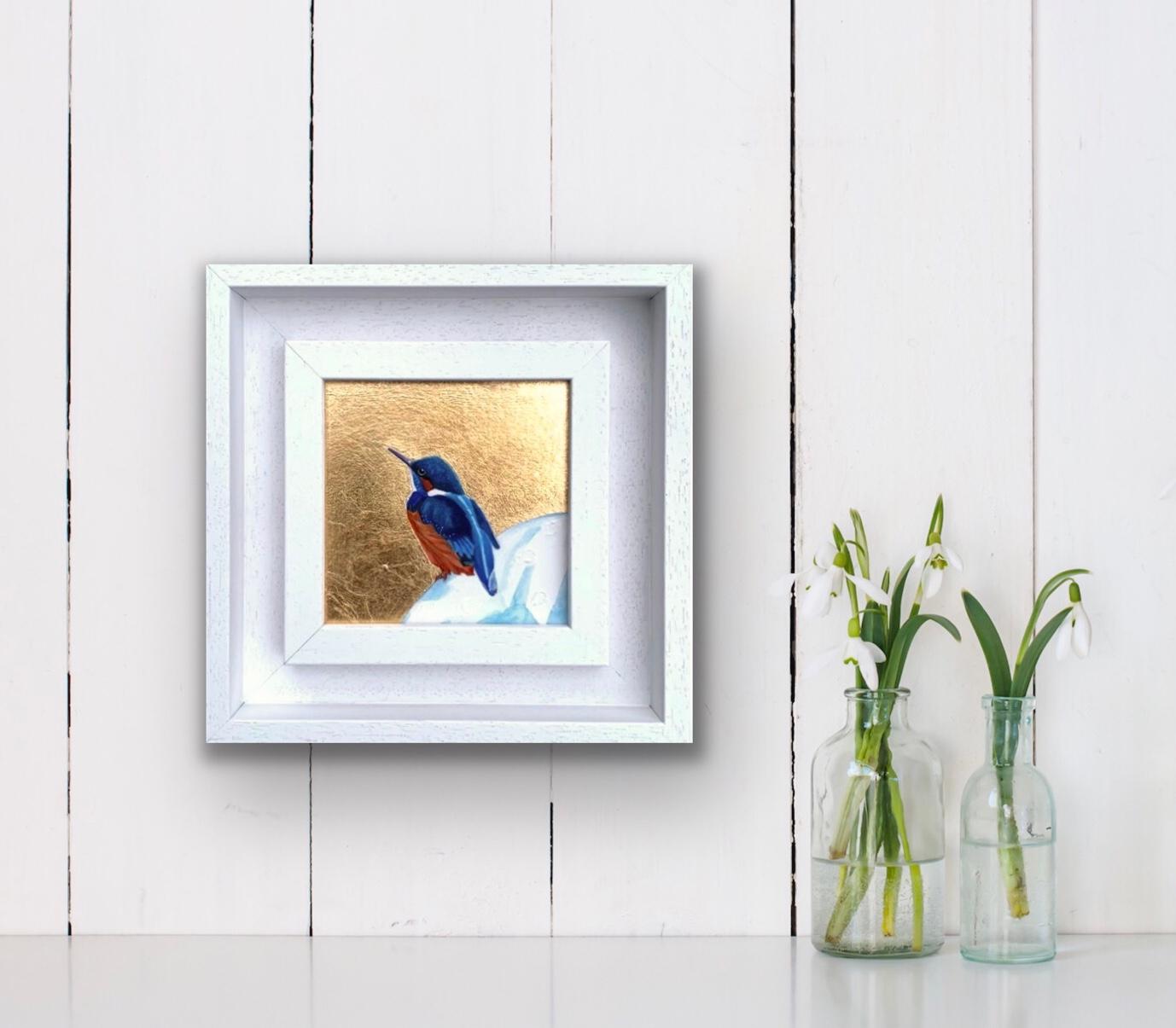 Piccolo Kingfisher, Sopra la luna, Uccelli, Arte animale, Nature, Foglia d'oro, Metallico in vendita 8