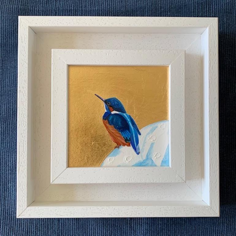 Piccolo Kingfisher, Sopra la luna, Uccelli, Arte animale, Nature, Foglia d'oro, Metallico in vendita 9