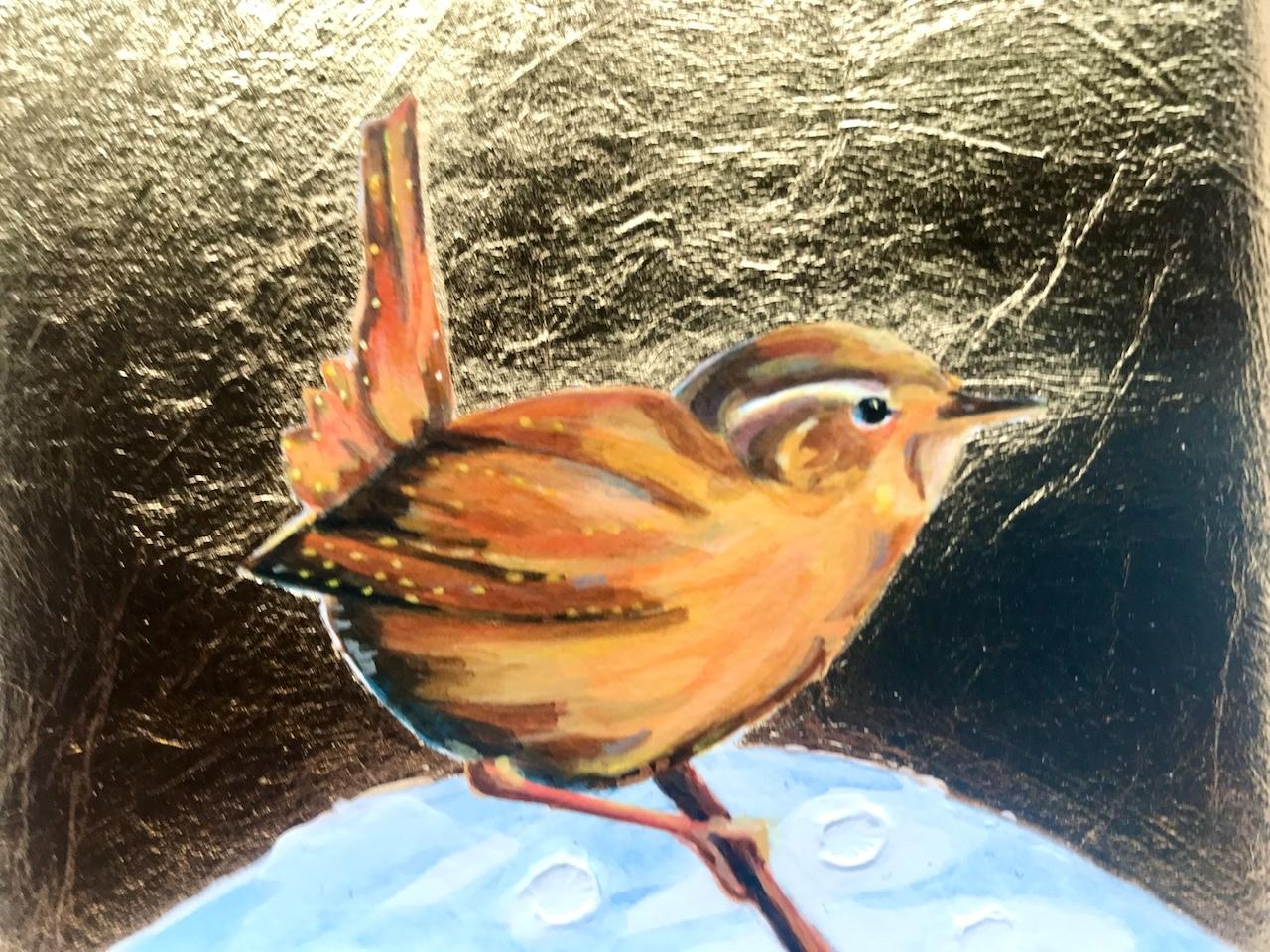 Little Wren 4, Over The Moon, Pájaro, Naturaleza, Animales, Oro en venta 2