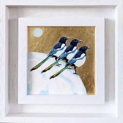 Magpies Love 3 & Penguin Love, diptych, Bird, Nature, Animals, Original painting
