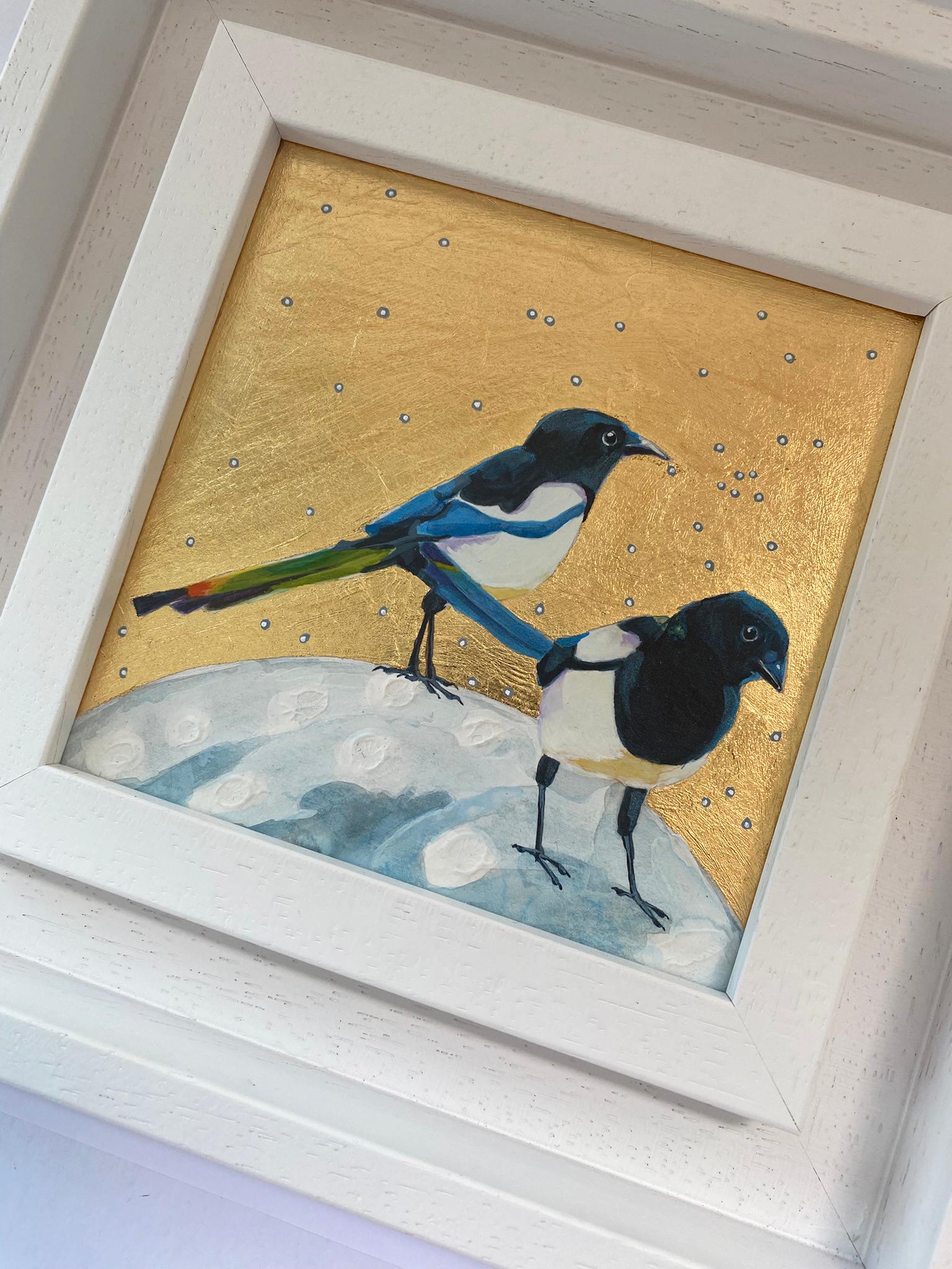 Magpies Love, Over the Moon, Bird, Nature, Animals, Original painting For Sale 1