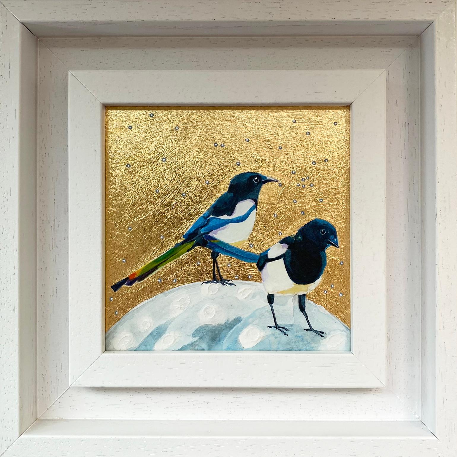 Anya Simmons Animal Painting - Magpies Love, Over the Moon, Bird, Nature, Animals, Original painting
