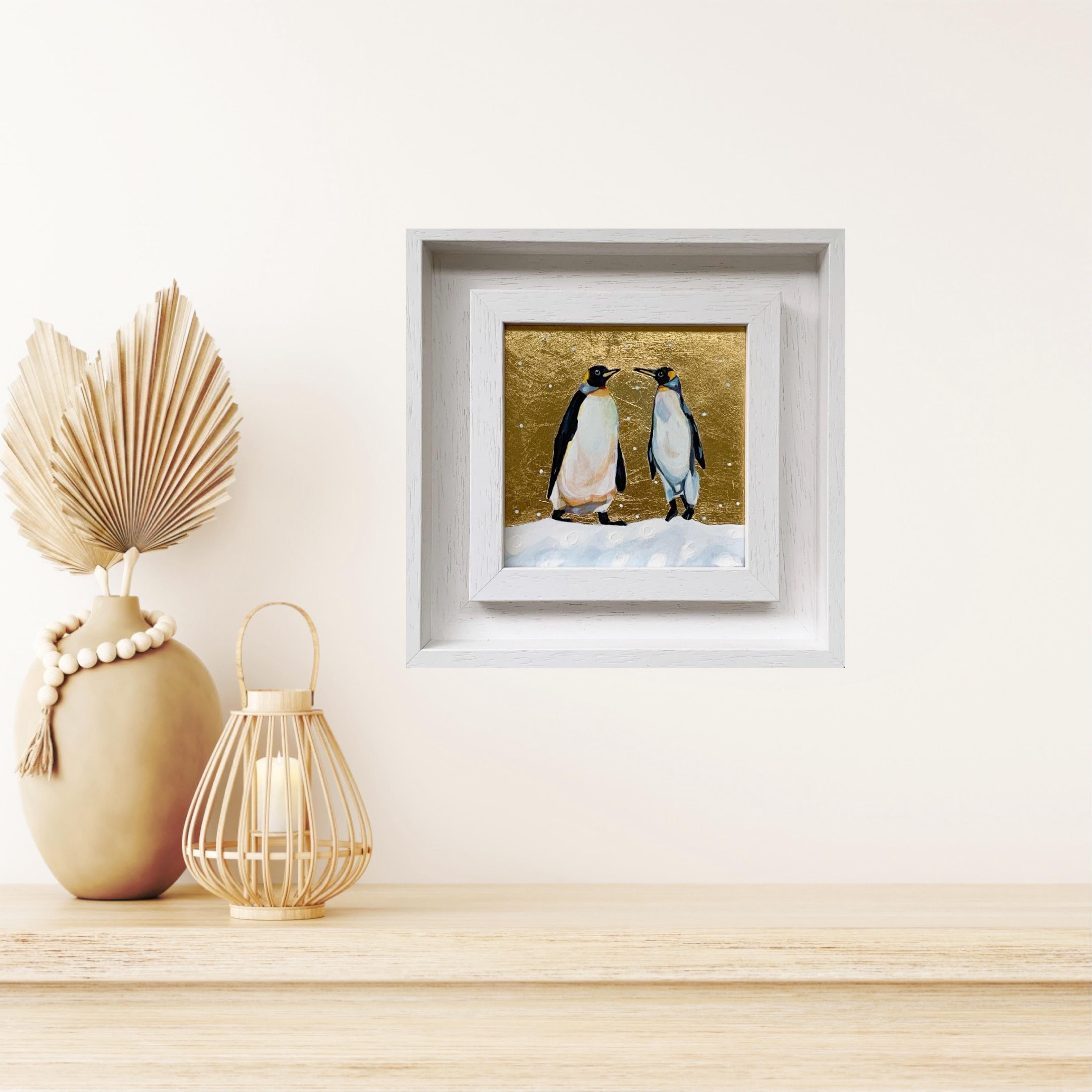 Penguin Love. Pippin & Pip Catching UP, Original painting, nature, animal - Contemporary Mixed Media Art by Anya Simmons