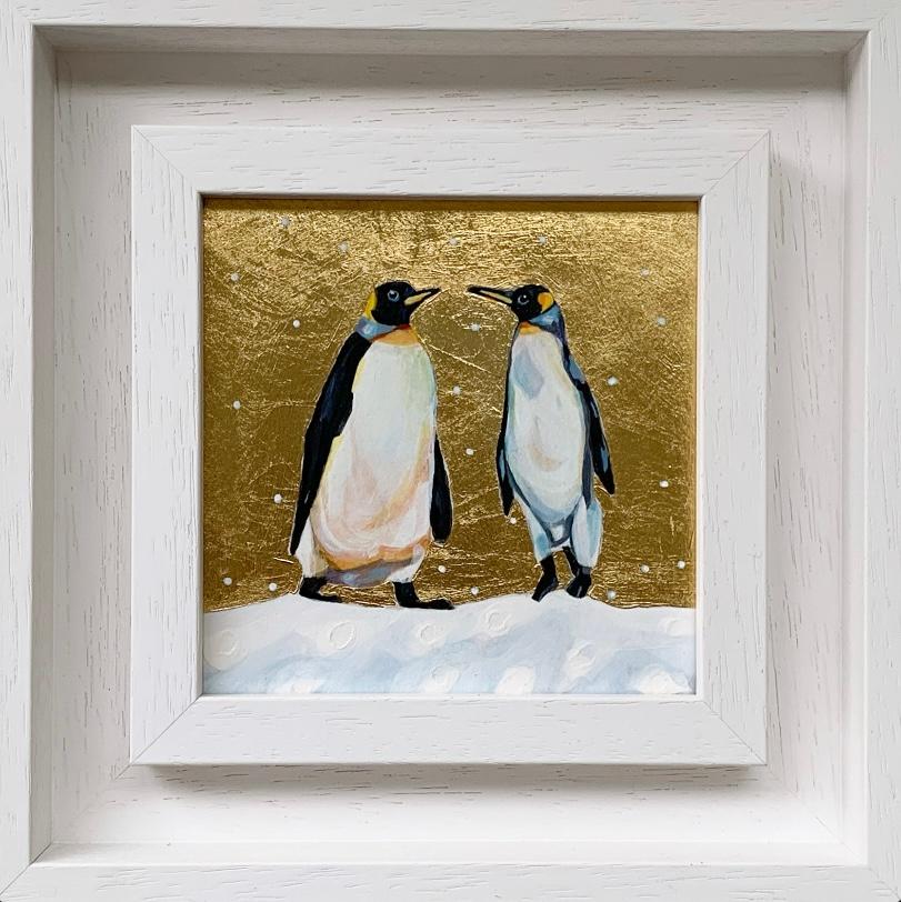 Penguin Love. Pippin & Pip Catching UP, Original painting, nature, animal - Mixed Media Art by Anya Simmons