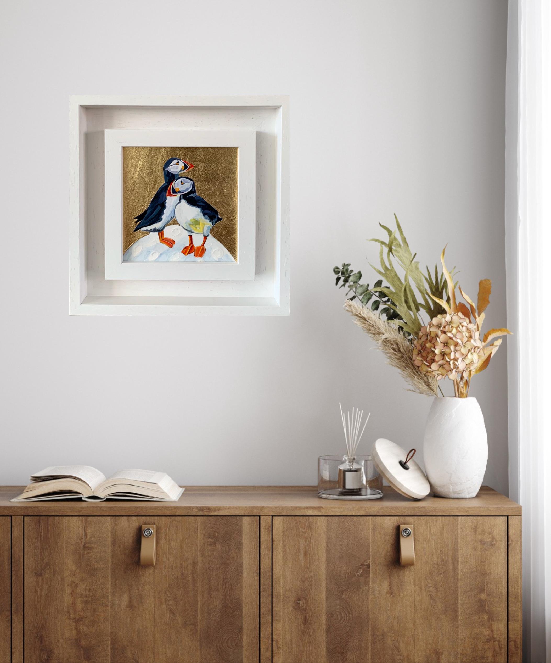Puffin Duo, Over the Moon, Bird, Nature, Animals, Original painting For Sale 1