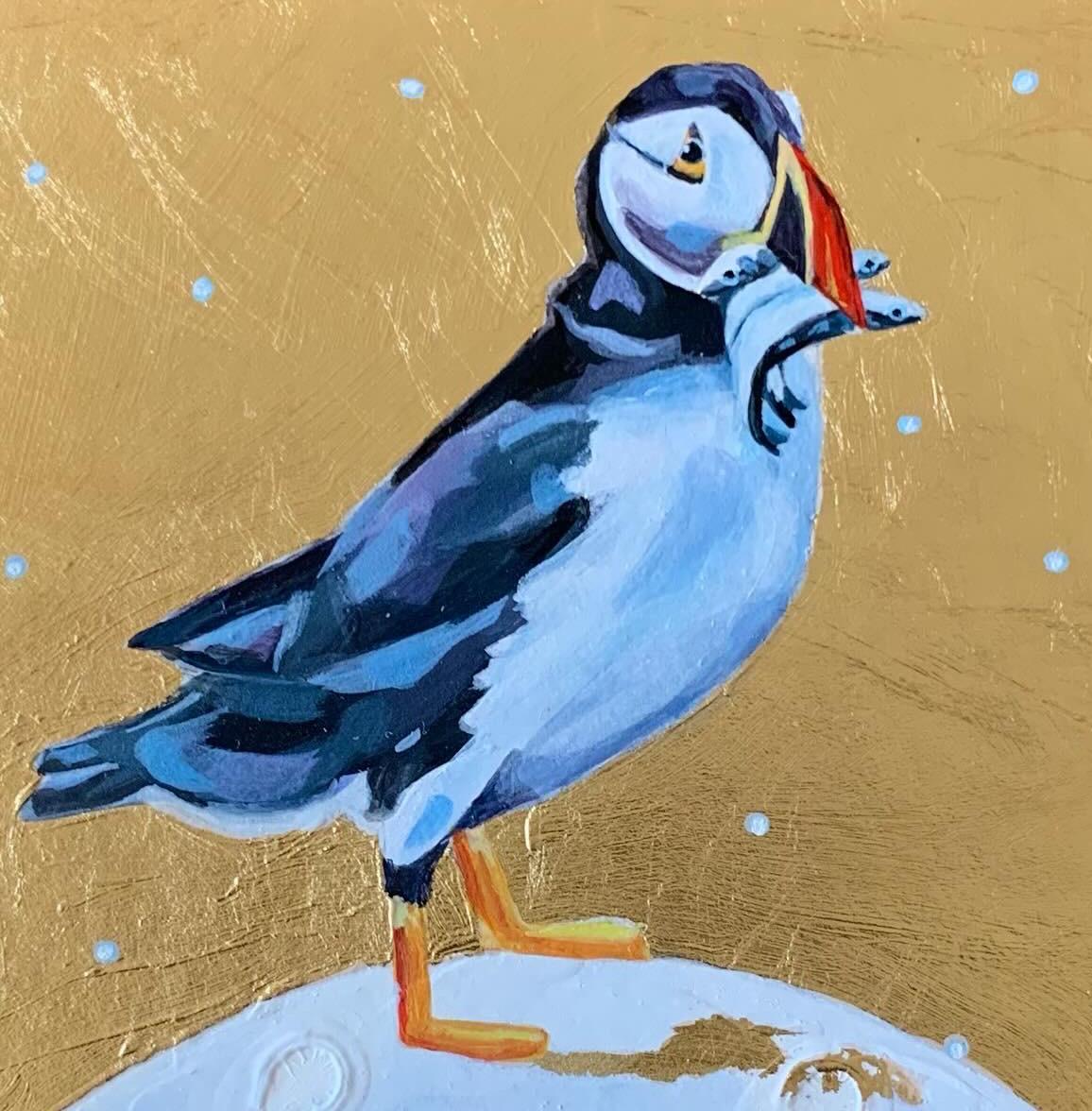 Puffin Fluffin, Uccello, Nature, Animali, Pittura originale - Painting di Anya Simmons