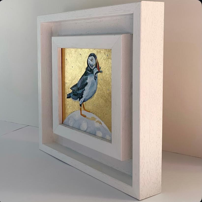 Puffin Fluffin, Uccello, Nature, Animali, Pittura originale - Animal Painting Marrone di Anya Simmons