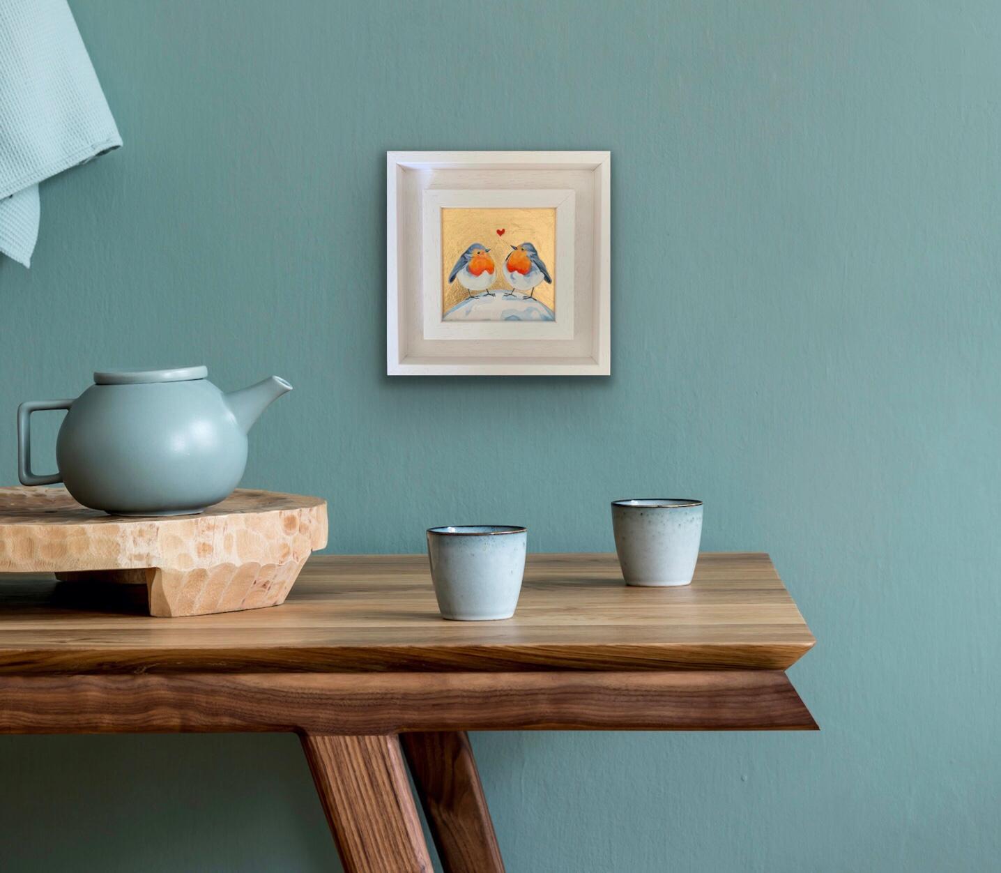 Robin Love 4, Over The Moon, Birds, Animal art, Nature, feuille d'or, art métallique en vente 5