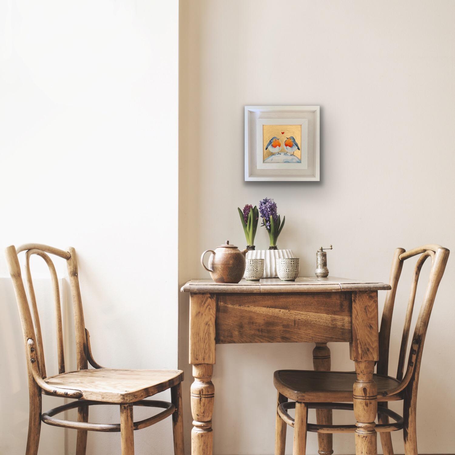 Robin Love 4, Over The Moon, Birds, Animal art, Nature, feuille d'or, art métallique en vente 2
