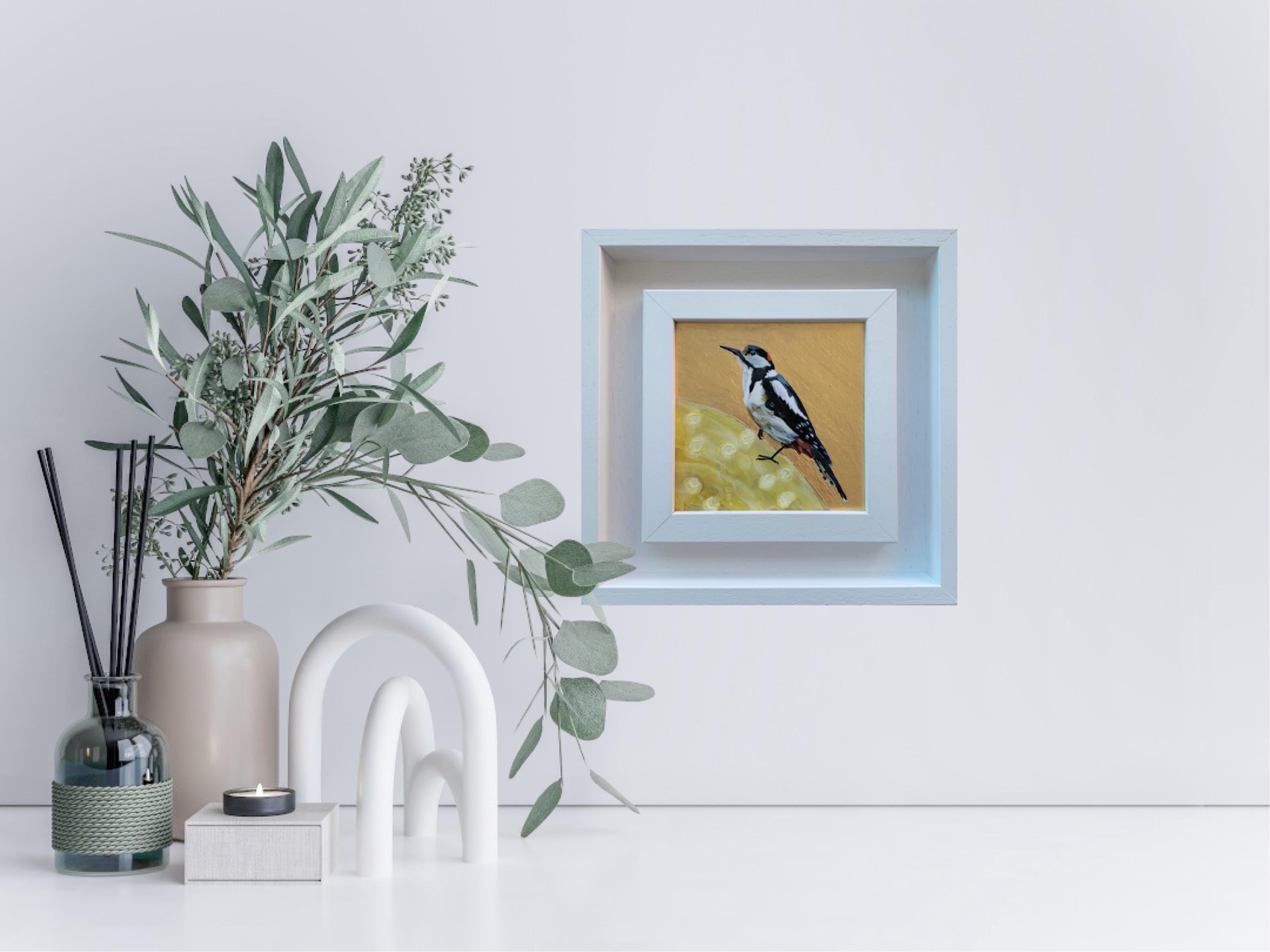 Woodpecker-Woody Love, Over the Moon, Bird, Nature, Animals, Original painting For Sale 1