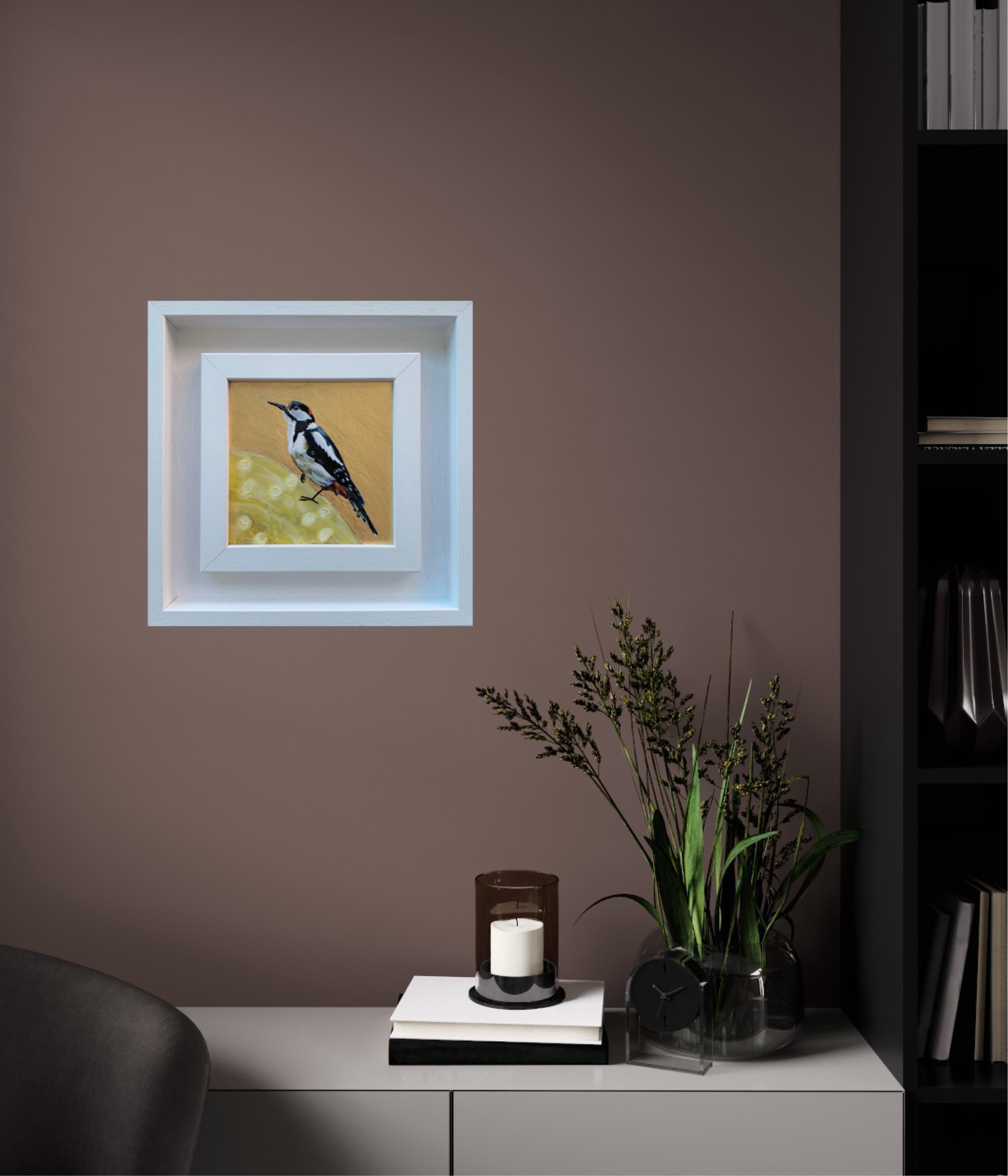 Woodpecker-Woody Love, Over the Moon, Bird, Nature, Animals, Original painting For Sale 3