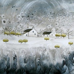 Anya Simmons, Cottage con fiori di neve, stampa paesaggistica in edizione limitata