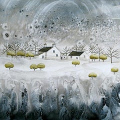 Anya Simmons, cottage en fleurs de neige, impression de paysage en édition limitée