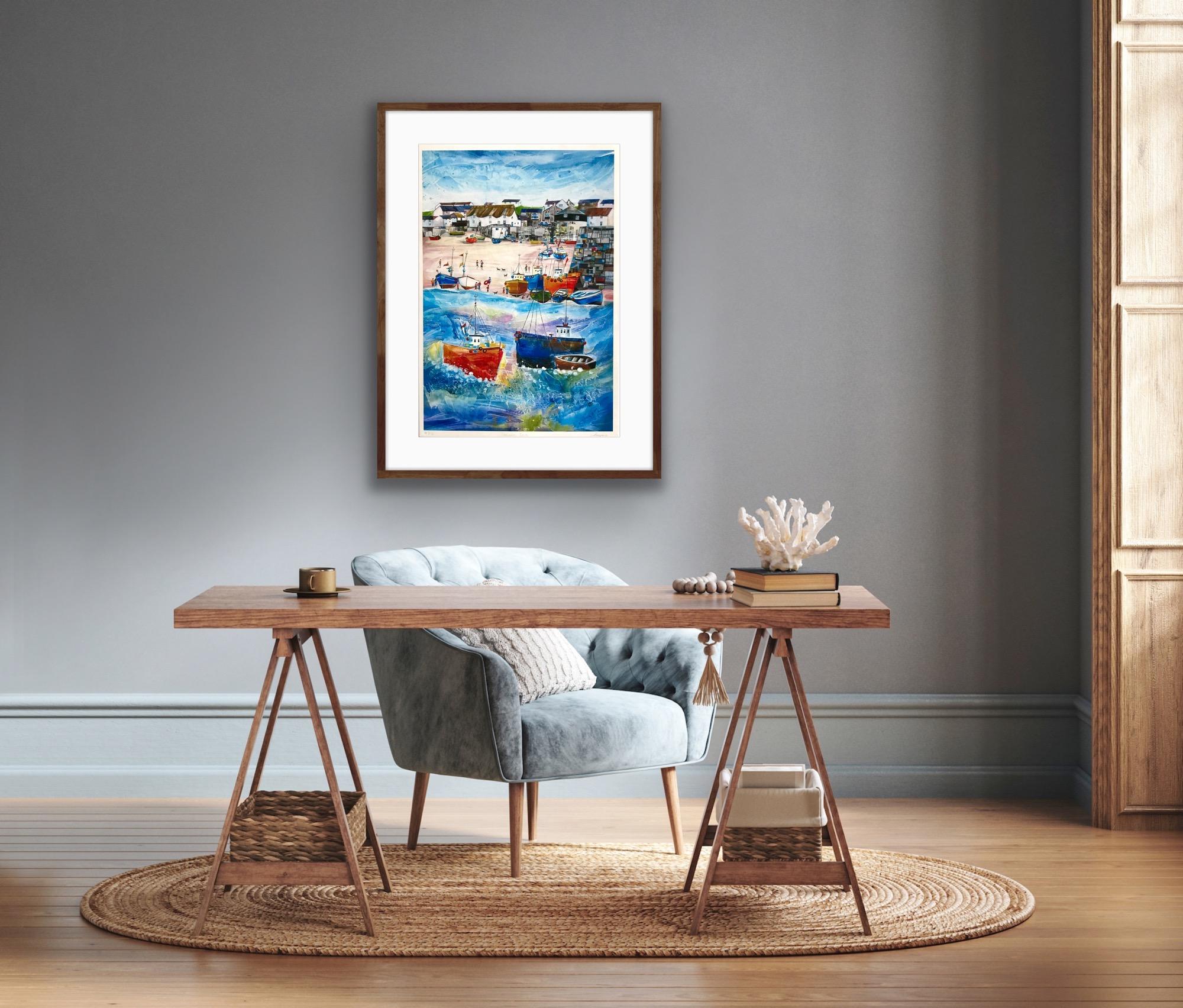 Sennen Cove, Cornwall, Mounted Giclée print, Seaside, Coastal, Beach, Boats, Sun For Sale 10