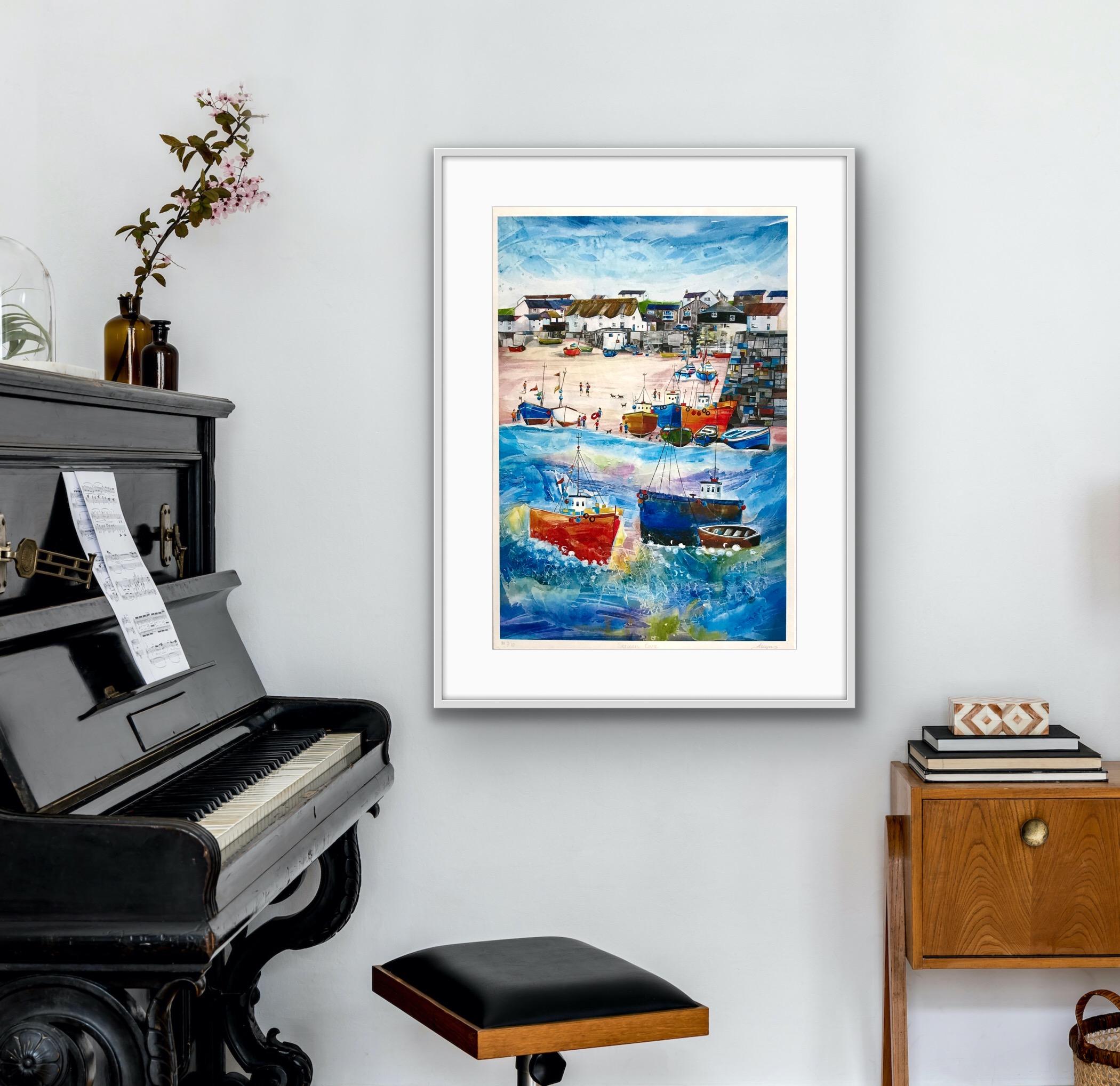 Sennen Cove, Cornwall, Mounted Giclée print, Seaside, Coastal, Beach, Boats, Sun For Sale 13
