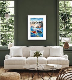 Sennen Cove, Cornwall, Mounted Giclée print, Seaside, Coastal, Beach, Boats, Sun