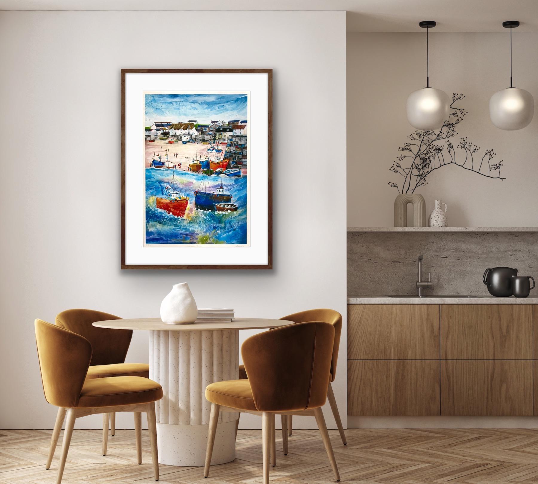 Sennen Cove, Cornwall, Mounted Giclée print, Seaside, Coastal, Beach, Boats, Sun For Sale 3